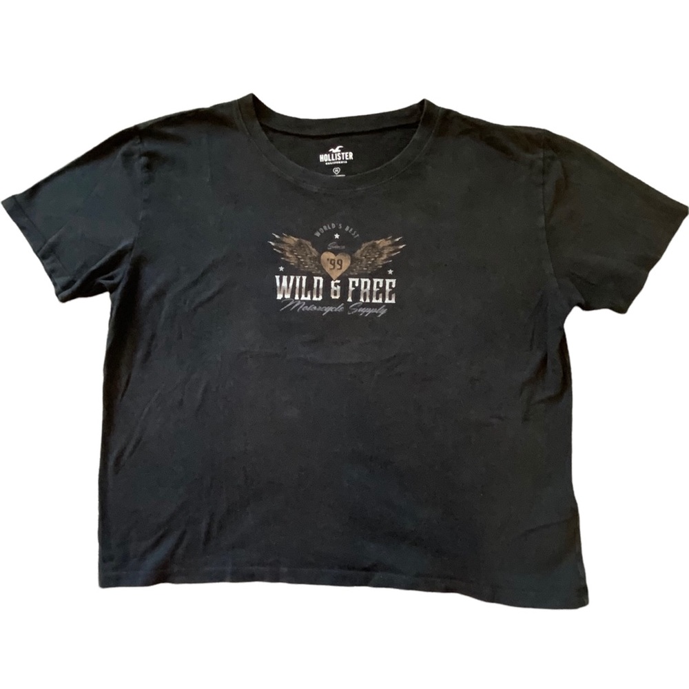 Hollister Top Black Wild an Free Motorcycle Supply Short Sleeve Tee Shirt M